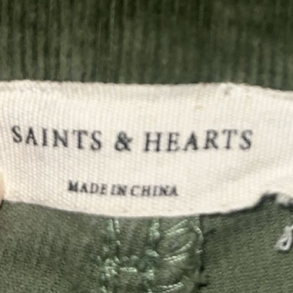 Saints & Hearts Womens Ultra Flare Corduroy Mid Rise Fringe Hem Jeans Army Green - Picture 7 of 8